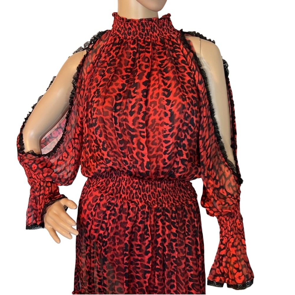 Rococo Sand Size S NWT Black Red Cheetah Print Ruffle Maxi Dress (0337) - Picture 5 of 13